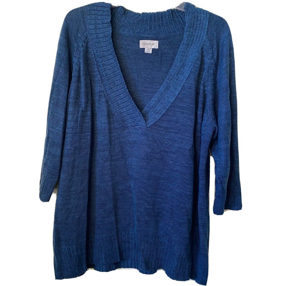 Avenue  Size 18/20  Pullover 3/4 sleeve V Neck Tunic Knit Sweater